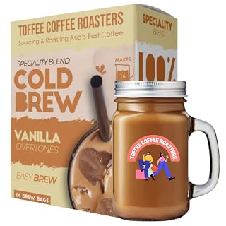 Toffee Coffee Roasters Vanilla Cold Brew Bags | Free Mason Jar | Pack of 3 Bags | Makes 12 Cups of 100% Arabica Coffee, ?180 Grams