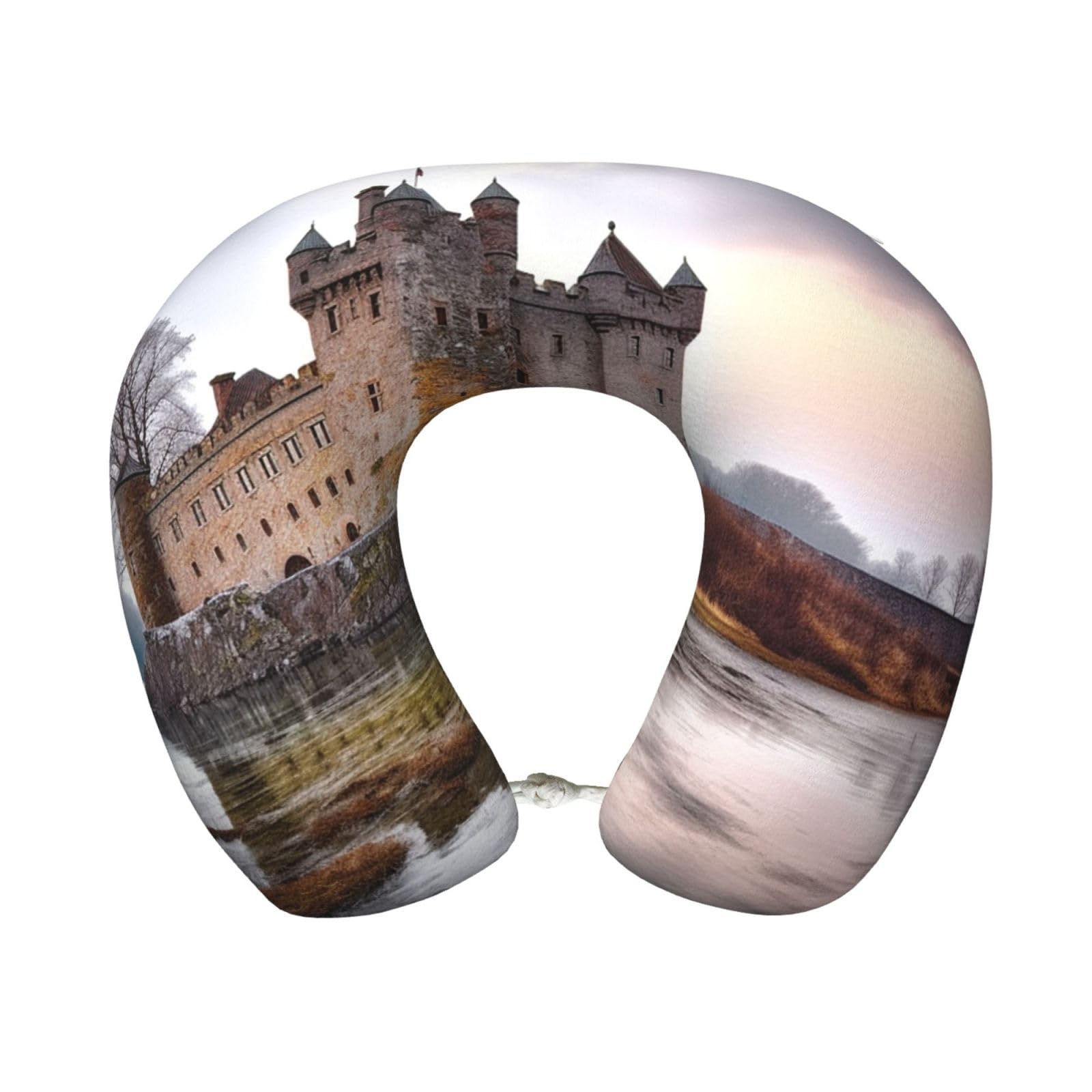 peiyeety Castle Near Lake Stones Travel Pillow Memory Foam - Comfortable U Shape Neck Pillows for Sleeping, Neck and Head Support Portable Airplane Pillow Adjustable Flight Pillow, Washable Cover
