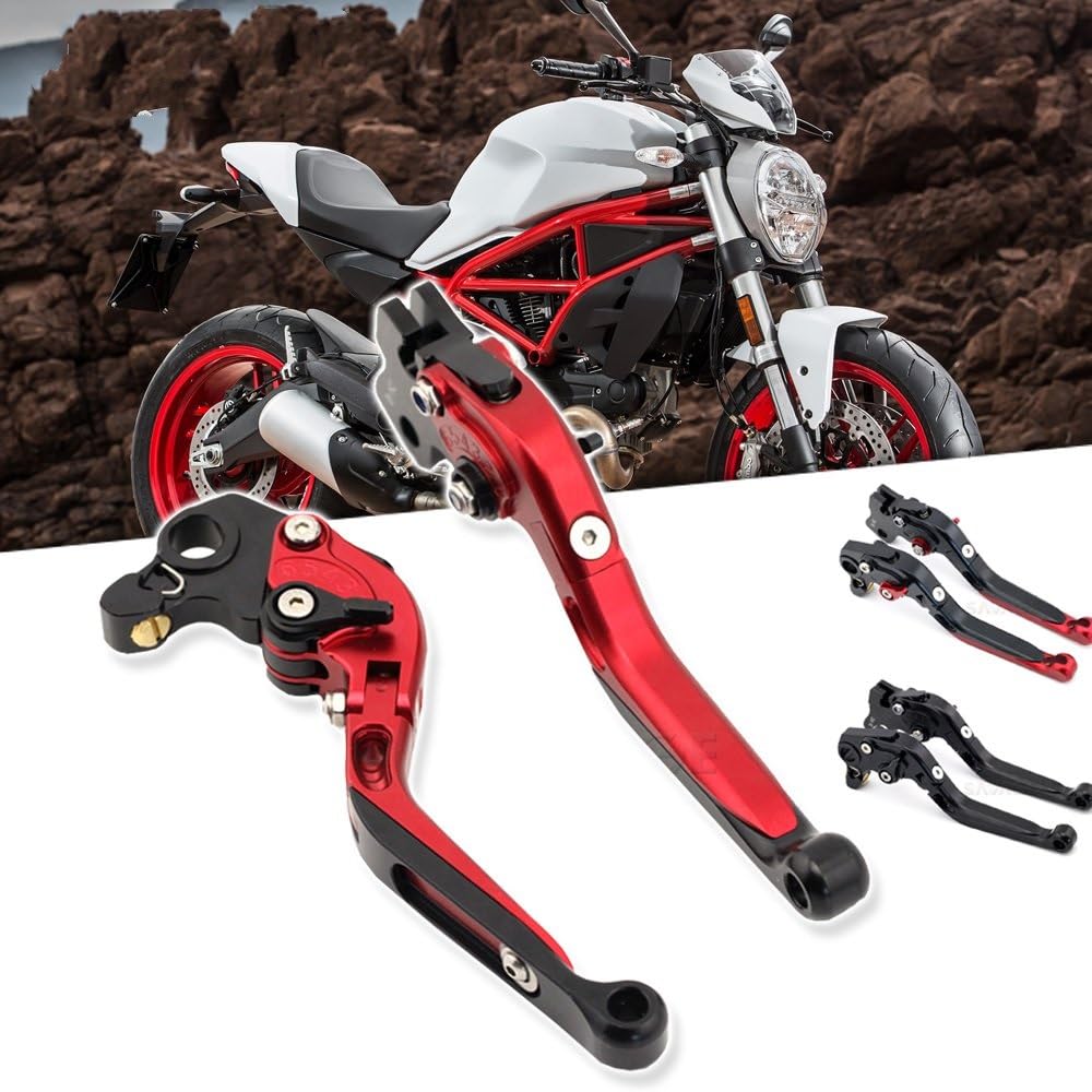 Palancas Embrague Freno Plegables Ajustables Motocicleta Para DUCATI Para MONSTER 797 821 Para Hypermotard 820 939 Para Multistrada 950 Moto Embrague Maneta Freno (Color : Rojo)