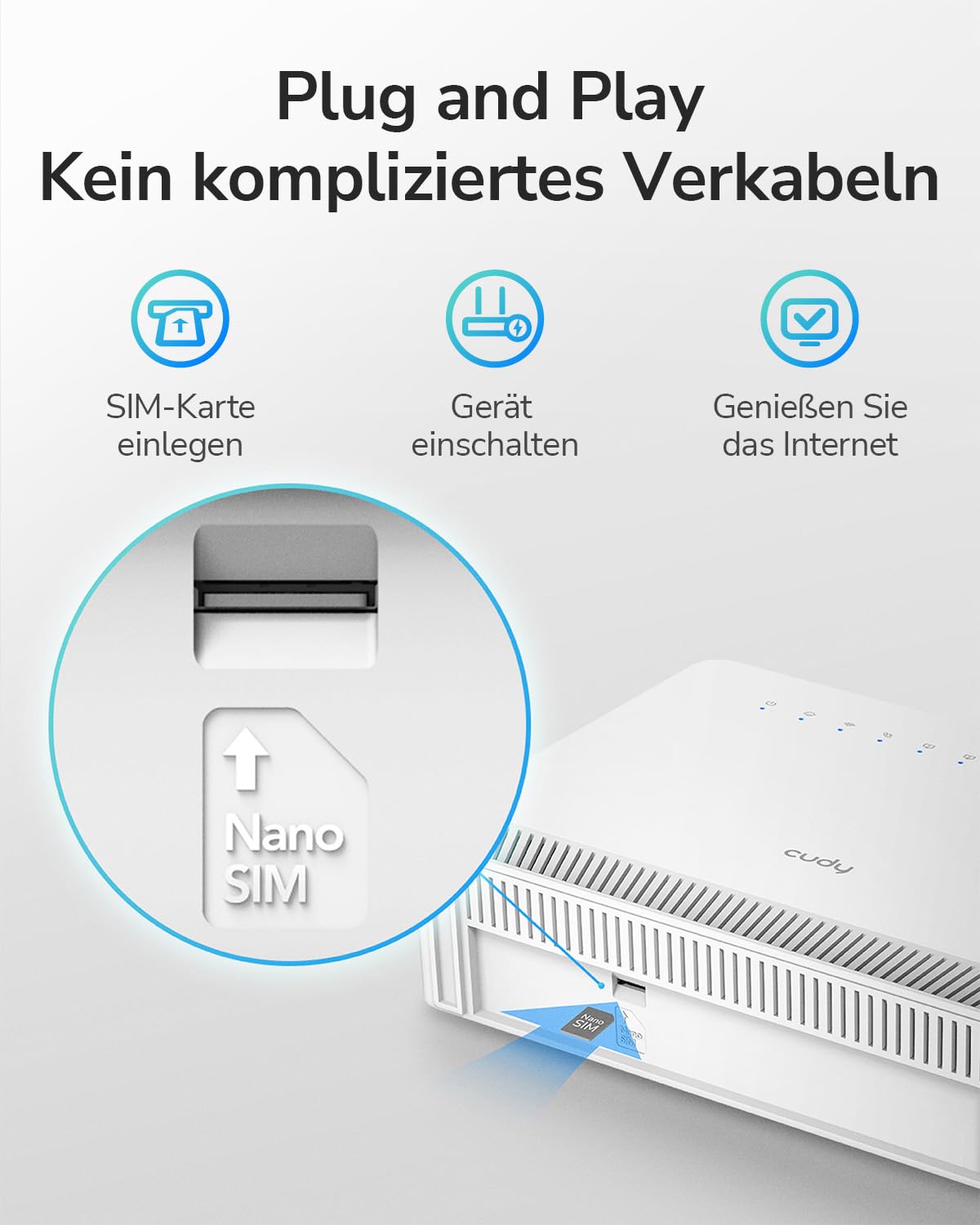 Cudy Entsperrter 4G LTE Cat 6 Gigabit Modem Router mit SIM-Kartensteckplatz, 2 CA, AC1200 WiFi, OpenVPN, Wireguard, IPsec, VPN, LT700E