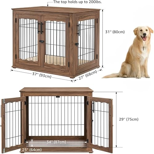 Miniatura 5 de beeNbkks Mesa auxiliar de jaula para perro, doble puerta, alambre de madera con cama para mascotas, jaula decorativa para mascotas, casa para