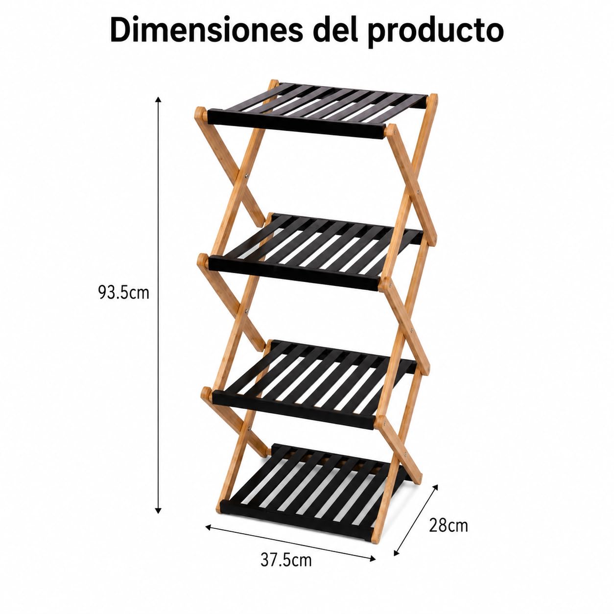 XZ-24508 Estante Zapatero de 3 Niveles Plegable de Bambú 28x37.5x93.5cm Negro - Organizador Portátil para Calzados Sin Instalación, Zapatero para Pasillos