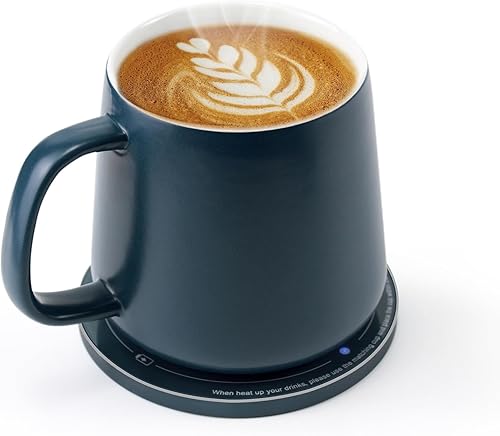 APEKX Taza de cerámica autocalentable Control de temperatura óptimo de 130 F 131.0 F, almohadilla de carga inalámbrica de 15 W para teléfono