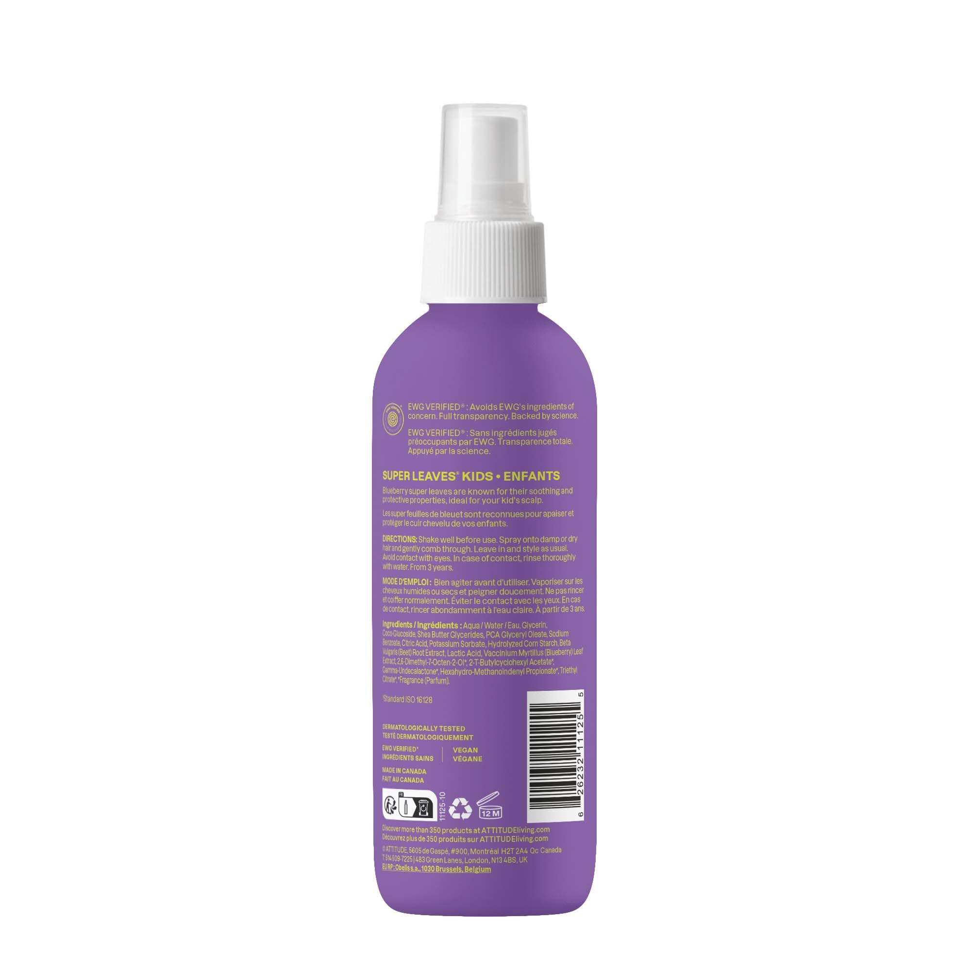 Super Leaves kids Desenredante capilar para niños Sandía y coco Attitude 240 ml
