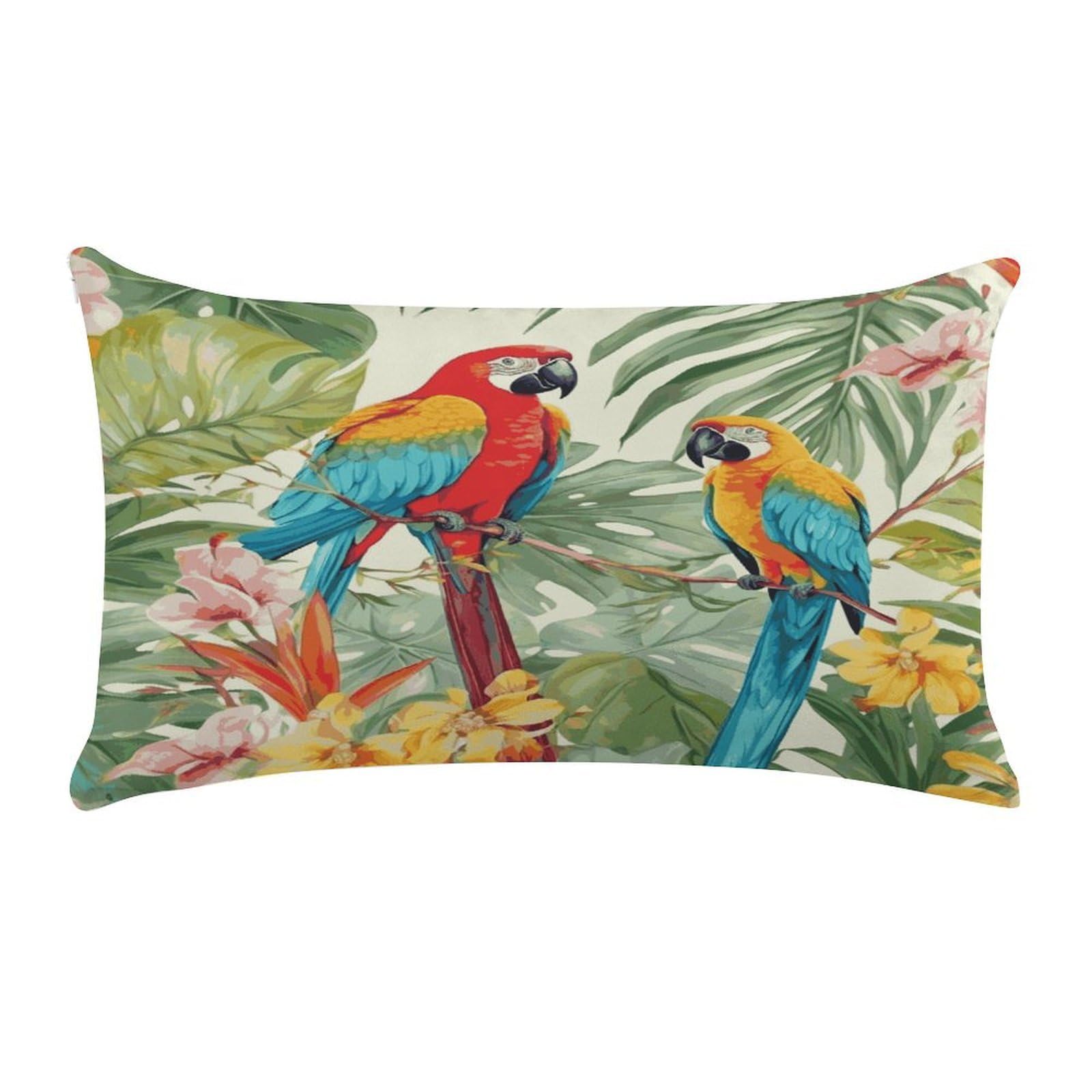 LDGSUPH Tropical Plants and Parrots Throw Pillow Cover with Zipper Long Throw Pillow Case Anti-Fading Pillow Protector Super Soft Decorative Cushion Case Exquisite Plush Pillowcase12 X 20 in