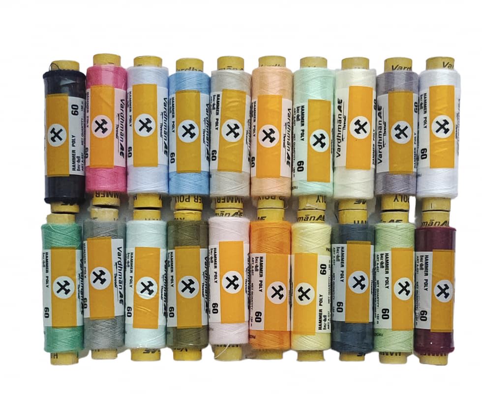 NTGS Vardhman Brand Sewing Threads, 180 MTS Each Spool, Fast Color 20 Basic Shades Reels (Multicolour) Combo-2