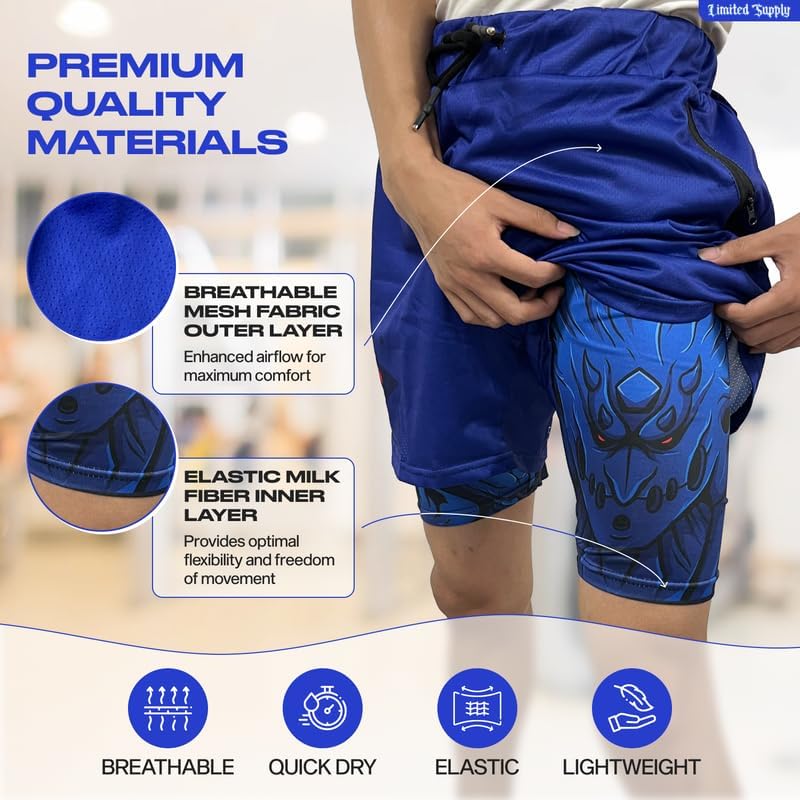 CROWN Anime Shorts - Breathable Mesh Stretch Compression Gym Short with Pockets and Towel Holder - Image 4