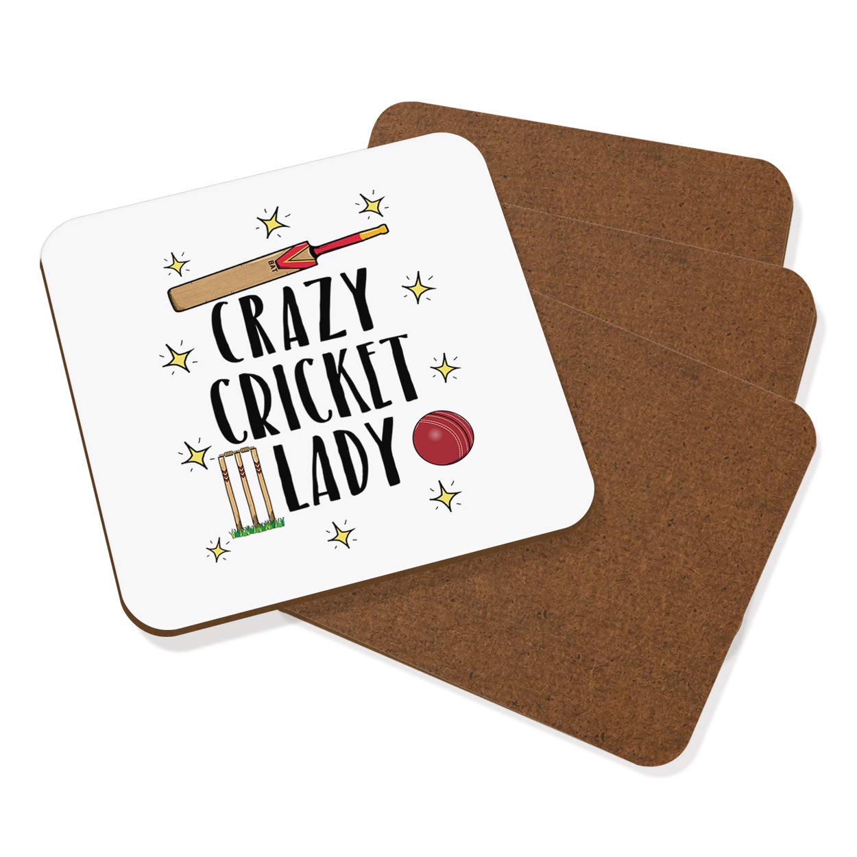 Crazy Cricket Lady Coaster Drinks Mat Set of 4