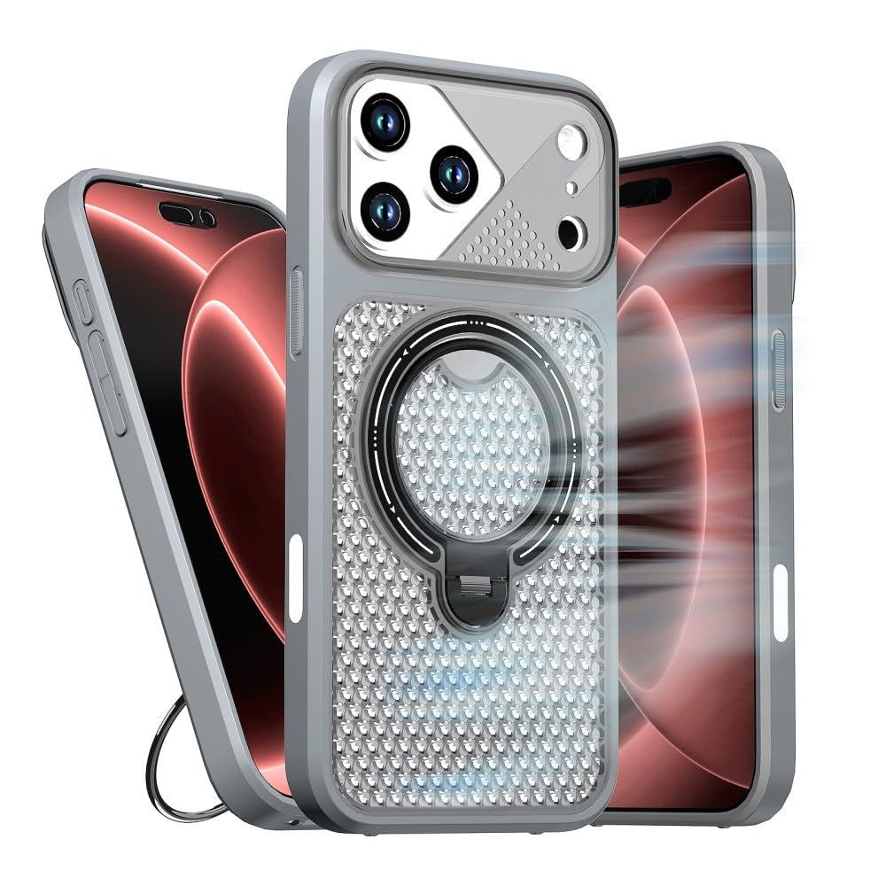 Generic Funda compatible con iPhone 15 Plus (color: gris), elegante anillo de metal, cubierta de silicona rígida