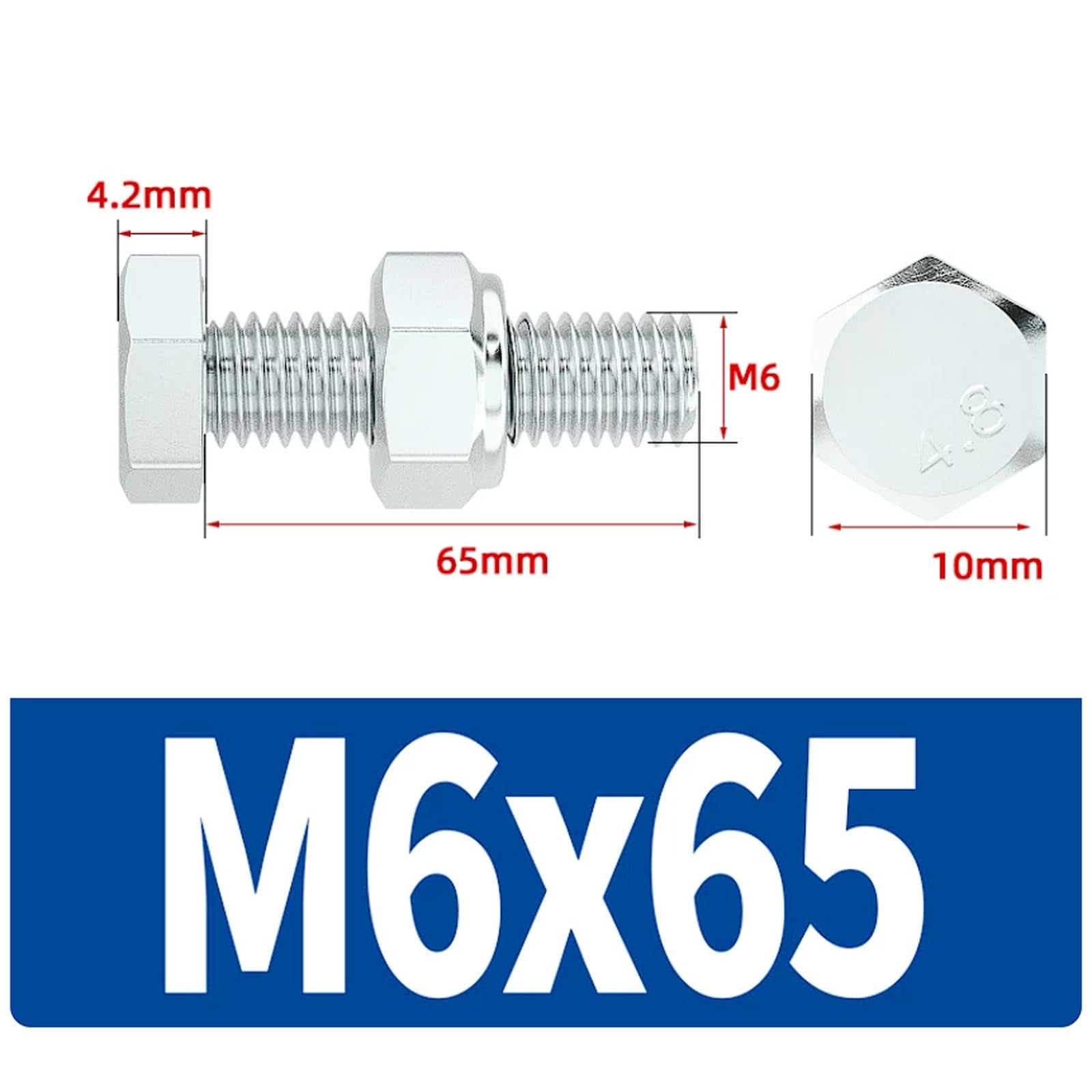 Kit de pernos cabeza hexagonal M6 hierro galvanizado y tuercas antiaflojamiento, 50 juegos, tornillos hexagonales longitud extendida galvanizados(M6*65 [50 sets])
