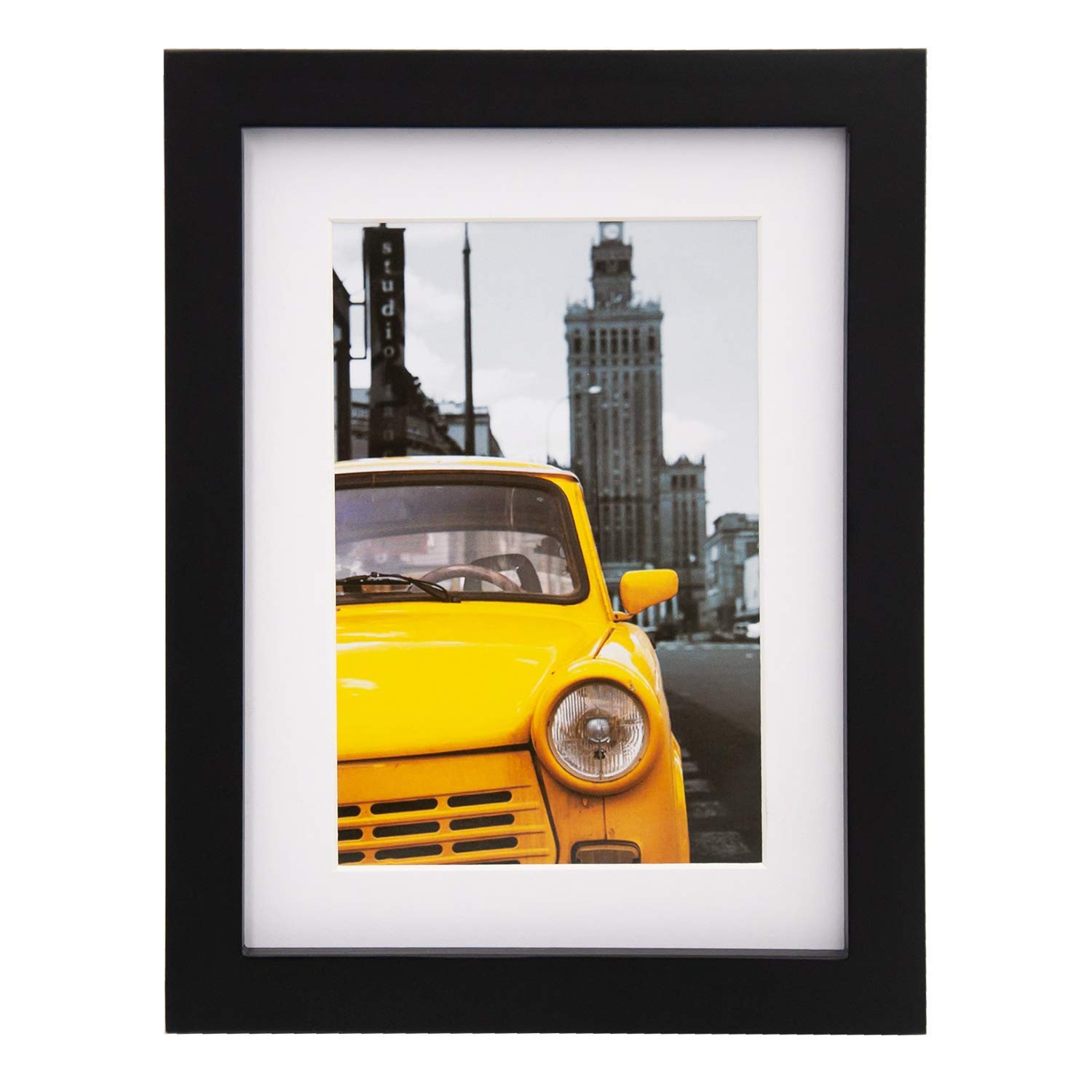 EGOFINE 8x6 Photo Frame,100% Solid Wood with 6x4 Mat, 8x6 Photo Frame with Plexiglass,15x20cm frame for Tabletop and Wall Mounting,Black