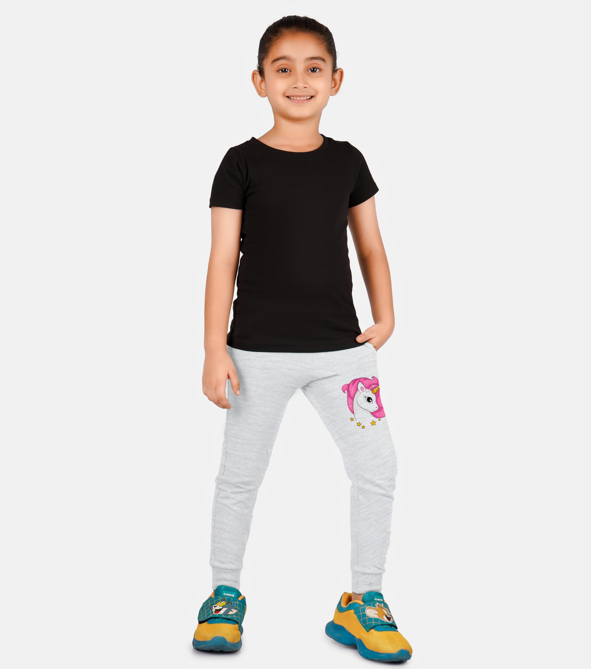 KYDA KIDS® Trainingshose für Mädchen, 100 % Baumwolle, bedruckt, elastischer Bund, normale Passform, lässige Sommerkleidung, weiche Premium-Hose mit Seitentaschen (2 Stück)