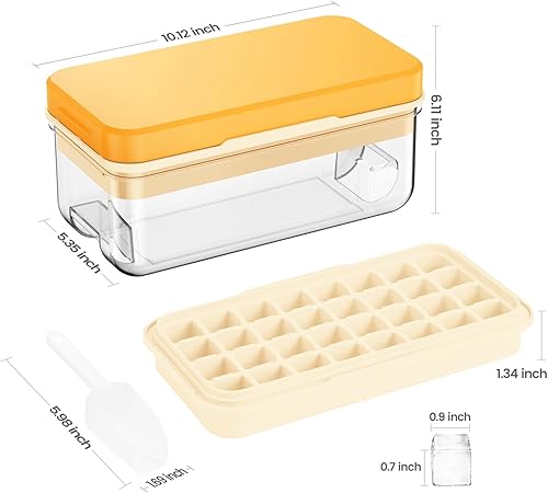 Miniatura 5 de Bandeja para cubitos de hielo con tapa y contenedor, 32 moldes para cubitos de hielo, bandejas de hielo para congelador, molde de bandeja para