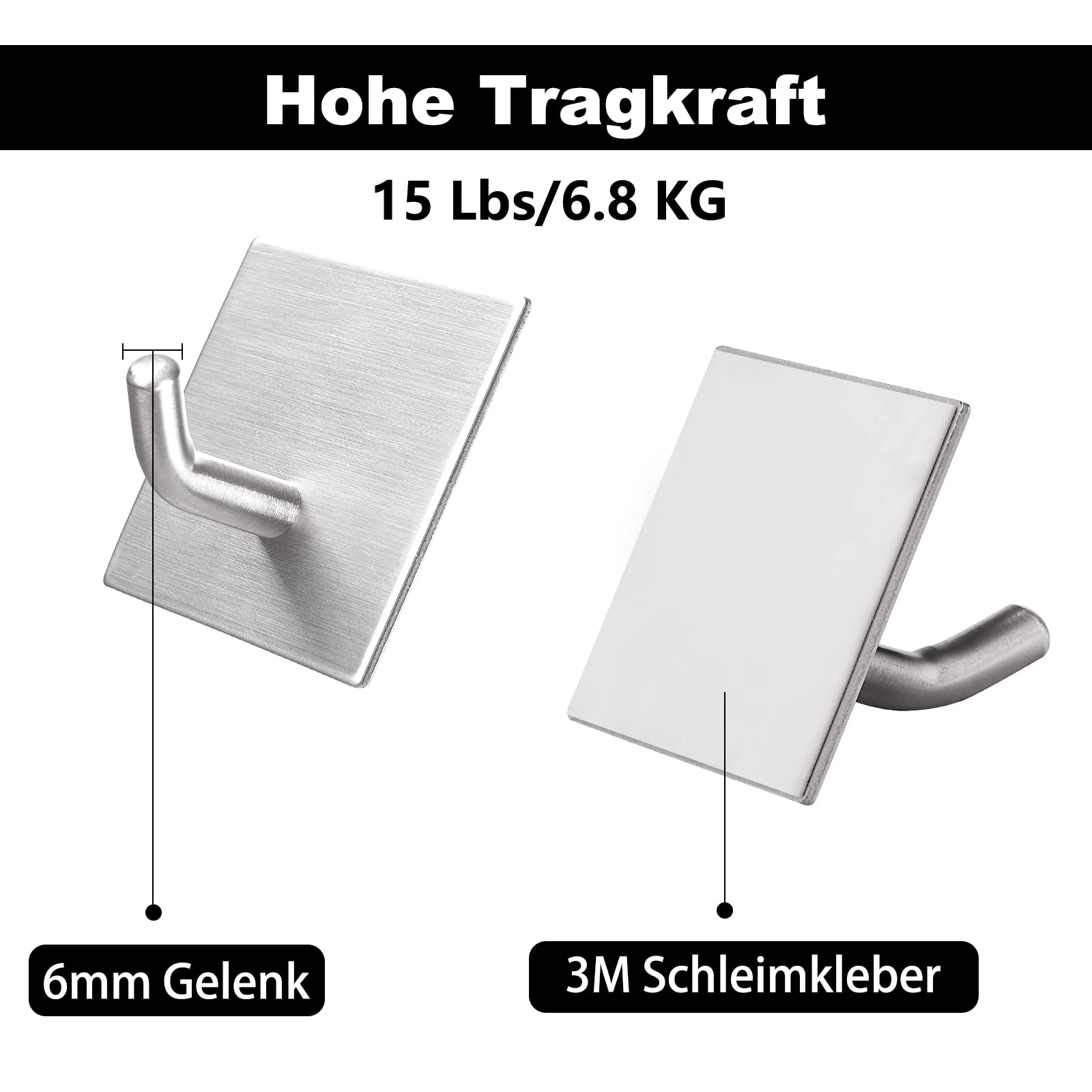 FOMANSH Selbstklebender Haken, Handtuchhaken ohne Bohren, starker rostfreier Edelstahl Wandhaken, Halter am Wand, Aufbewahrung für z.B. Schlüssel Handtuch Kleid, für Bad Toilette Küche Büro, 4 Packs