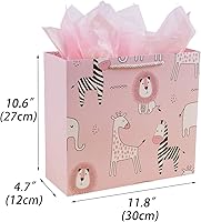 Vista 2 de Lyforpyton Bolsas de regalo con papel de seda de 12.5 x 9.8 x 5.1 pulgadas, bolsas de regalo de zoológico rosa para fiestas de cumpleaños de niños