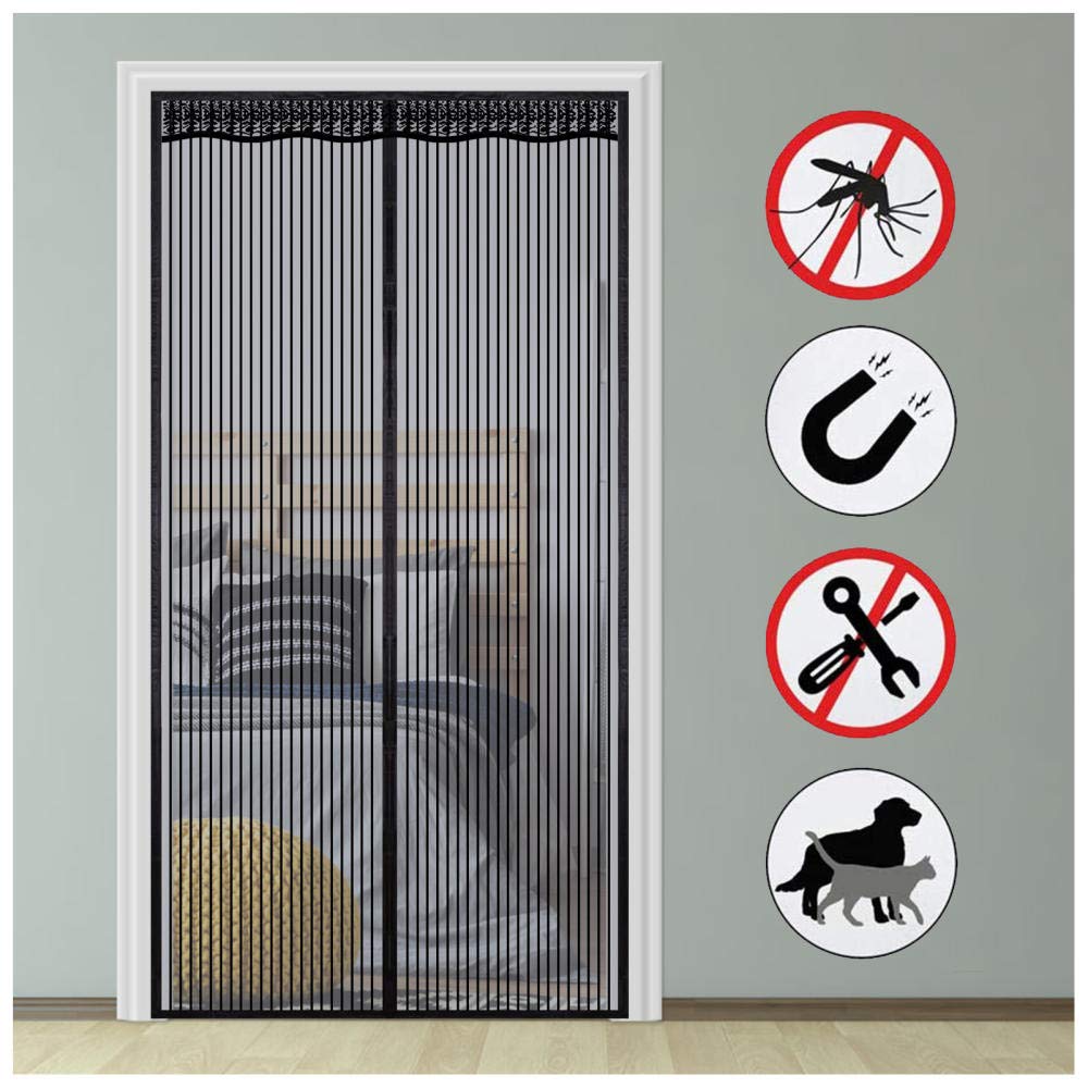 Wxwygny Black Magnetic Fly Insect Screen Door, 155X205cm, Door Screen Mesh Curtain With Magnet, Easy To Install Without Drilling, Automatic Closing
