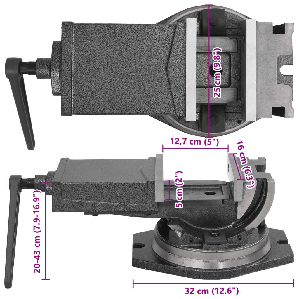 2-Achsen-Schraubstock 160 mm Kippbar aus Gusseisen mit Schwenk- und Drehfunktion, Höhenverstellbar, für Werkstatt, Metall- und Holzbearbeitung, mit stabilem Basisgestell