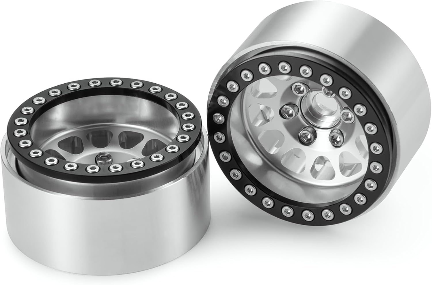 4pcs Metal 1.9inches Beadlocks Wheel Rims, RC Crawler Wheel Hubs for 1/10 Axial Scx10 TRX4 D90 D110 Upgrade Parts (Silver)