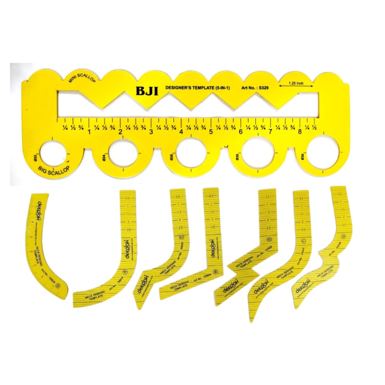 Bharat 7-Piece Neck Design Template Set and 5 in 1 Yellow Designer Template Combo (2pc) | Tailoring and Fashion Designing Tool-image-42
