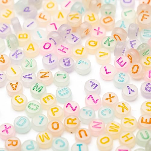 Miniatura 4 de 1400 cuentas redondas acrílicas de la A a la Z de 0.157 x 0.27 pulgadas que brillan en la oscuridad para hacer joyas, cuentas del alfabeto para