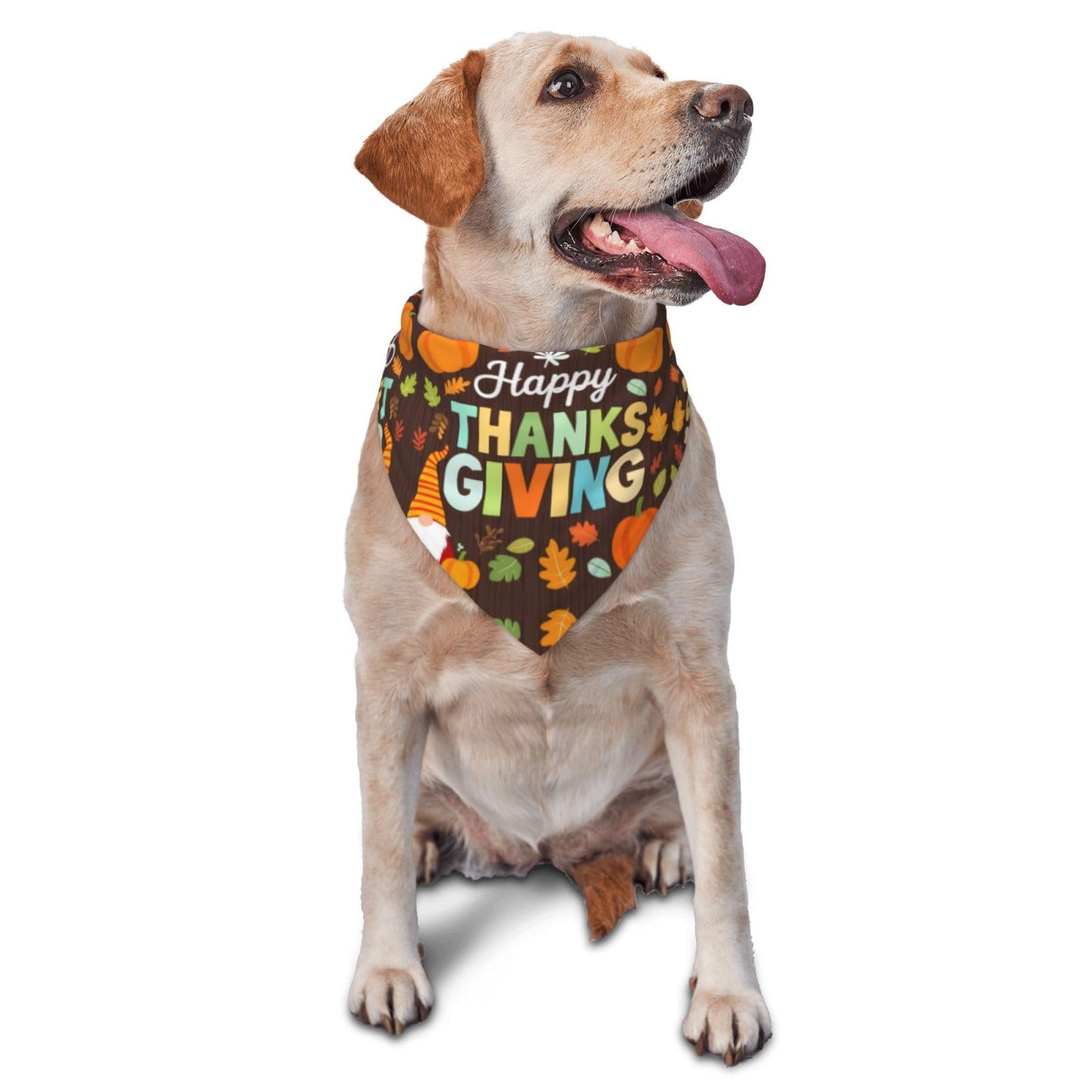 Happy Thanksgiving with Gnome Print Dog Bandana Scarf Adjustable Triangle Pet Bib Cat Kerchief Washable Puppy Neckerchief for Birthday Holiday Party