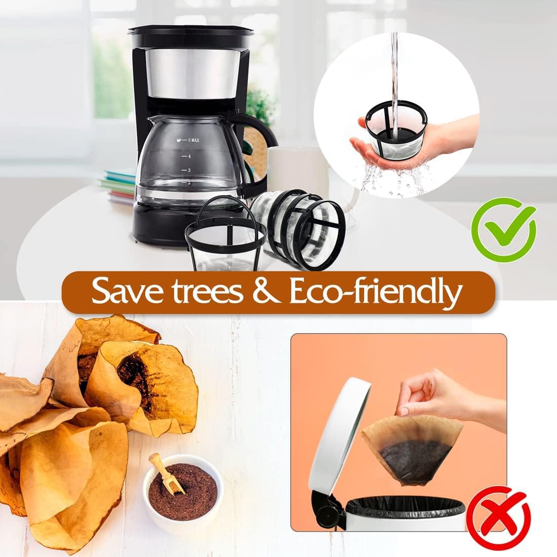 Filtros de café reutilizables para 5 tazas