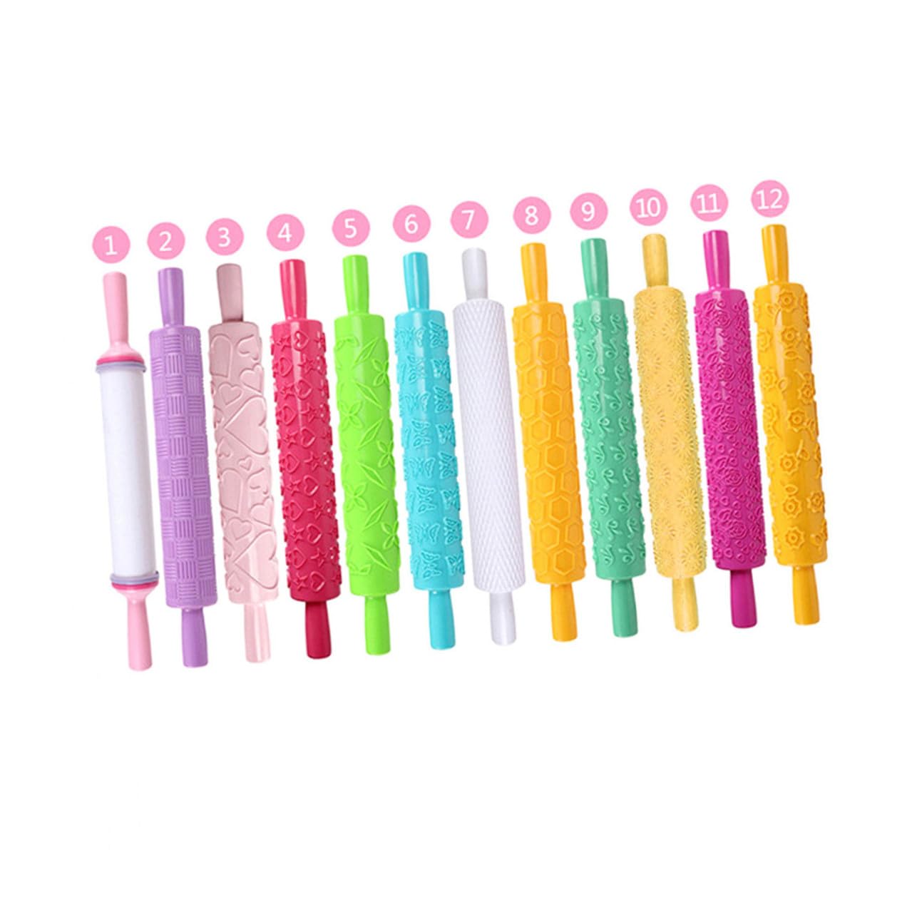 Veemoon Moule en Relief 8pcs en Plastique Rouleau à Pâtisserie Multifonctionnel Facile à Tenir Cuisine DIY Décoration de Gâteaux Plusieurs Styles