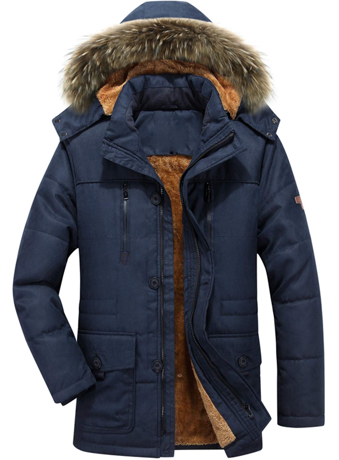 chouyatou Mens Winter Removable Hooded Frost-Fighter Sherpa Lined Midi Packable Parka Jackets