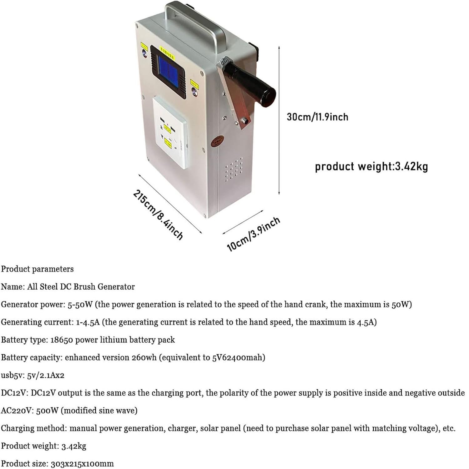 Generador Manivela 500 W, 200 WH, Estación Energía Portátil 62400 Mah con Toma De Corriente, Generadores Energía Móviles 220 V Ca/CC/USB, Fuente Alimentación Emergencia para Acampadas.