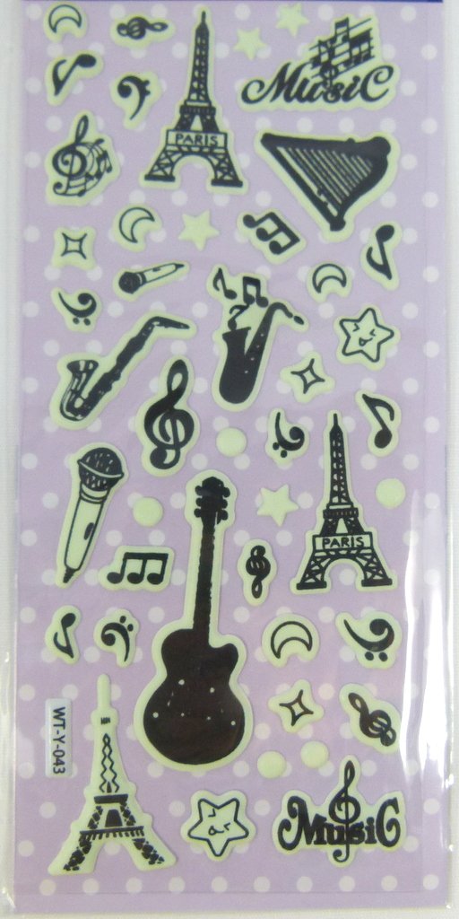 Music Themed Glow in The Dark Luminous Sticker - Music Eiffel Tower