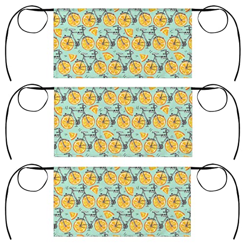 bisibuy 3 Pack Server Aprons with 3 Pockets, Lemon Slice Bicycle Waitress Waiter Wasit Apron for Women Men Restaurant Bistro Cafe Bars Half Aprons Waitress Server Accessories
