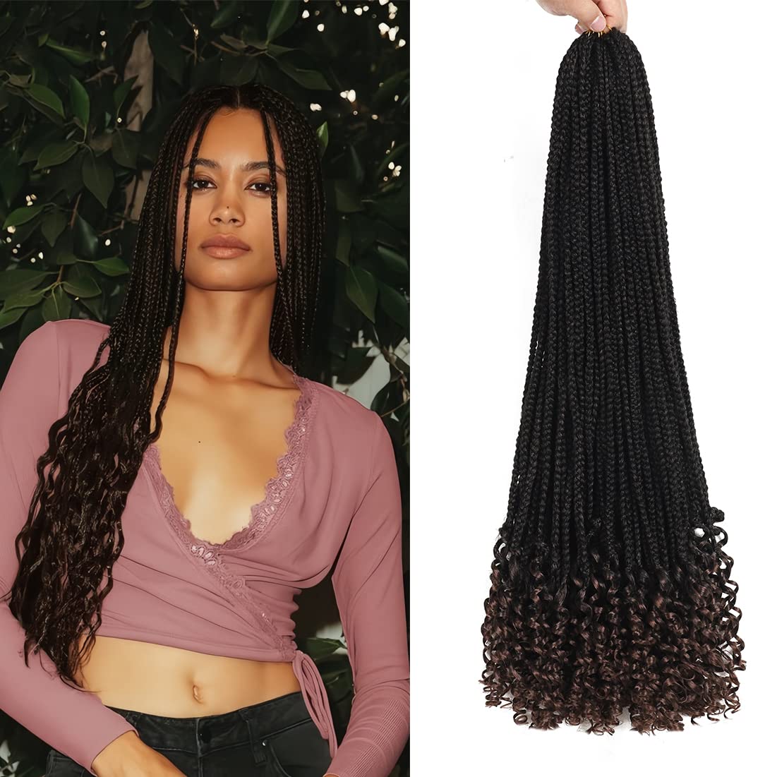 Crochet Box Braids Hair with Curly Ends 7 Packs Pre Looped Crochet Braids Goddess Box Braids Crochet Box Braid Hair(18 inch,T30)