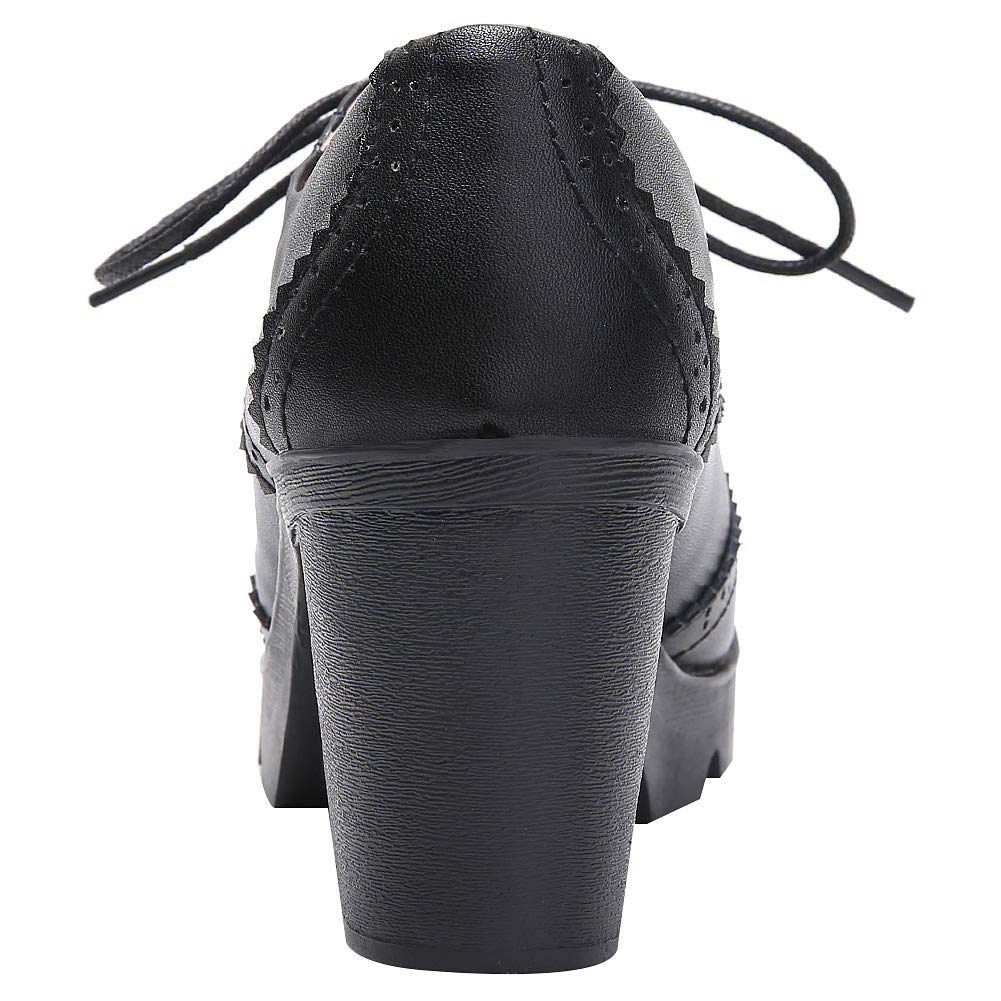 Mujer Tacón de Bloque con Cordones Brogues Derby Pumps Zapatos de Vestir