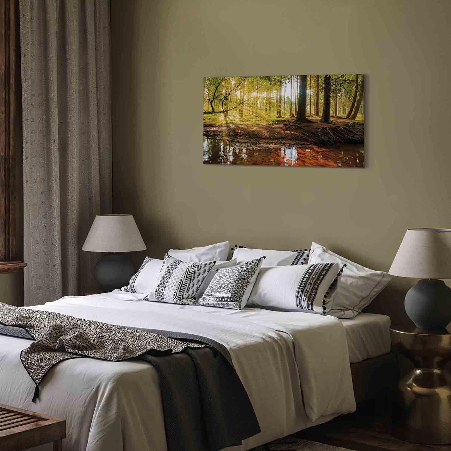 B&D XXL - Quadro Moderno Soggiorno Grandi, Bosco Natura Paesaggio 140x70cm