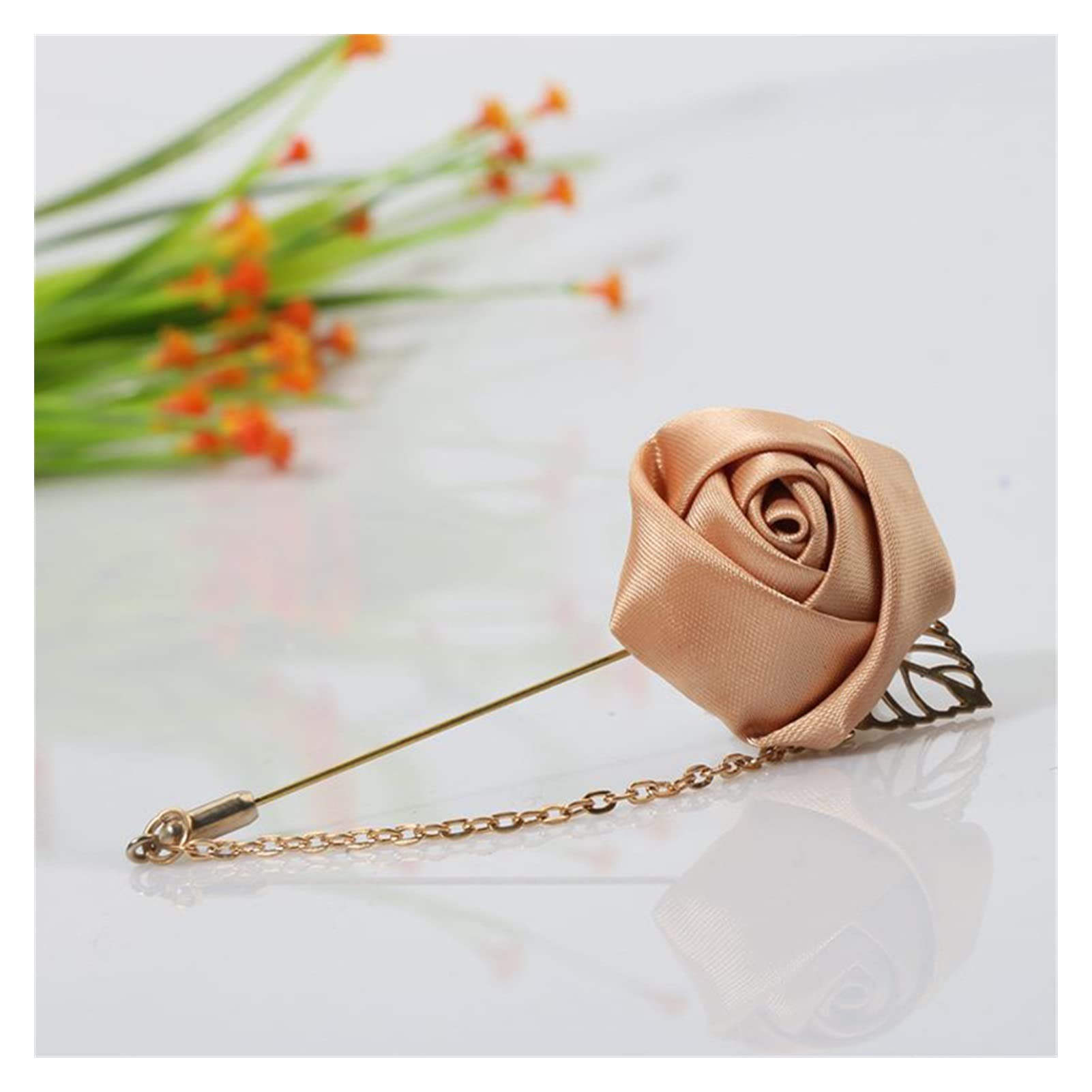 Männer Rose Blume Golden Leaf Mode Brosche Anzug Revers Leinwand Stoff Band Krawatte Pins Männer Hochzeit Blume Im Knopfloch Brosche schmuck