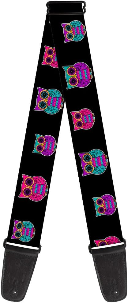 Buckle-Down Guitar Strap Owls Black Fuchsia Purple Turquoise 2 Inches Wide