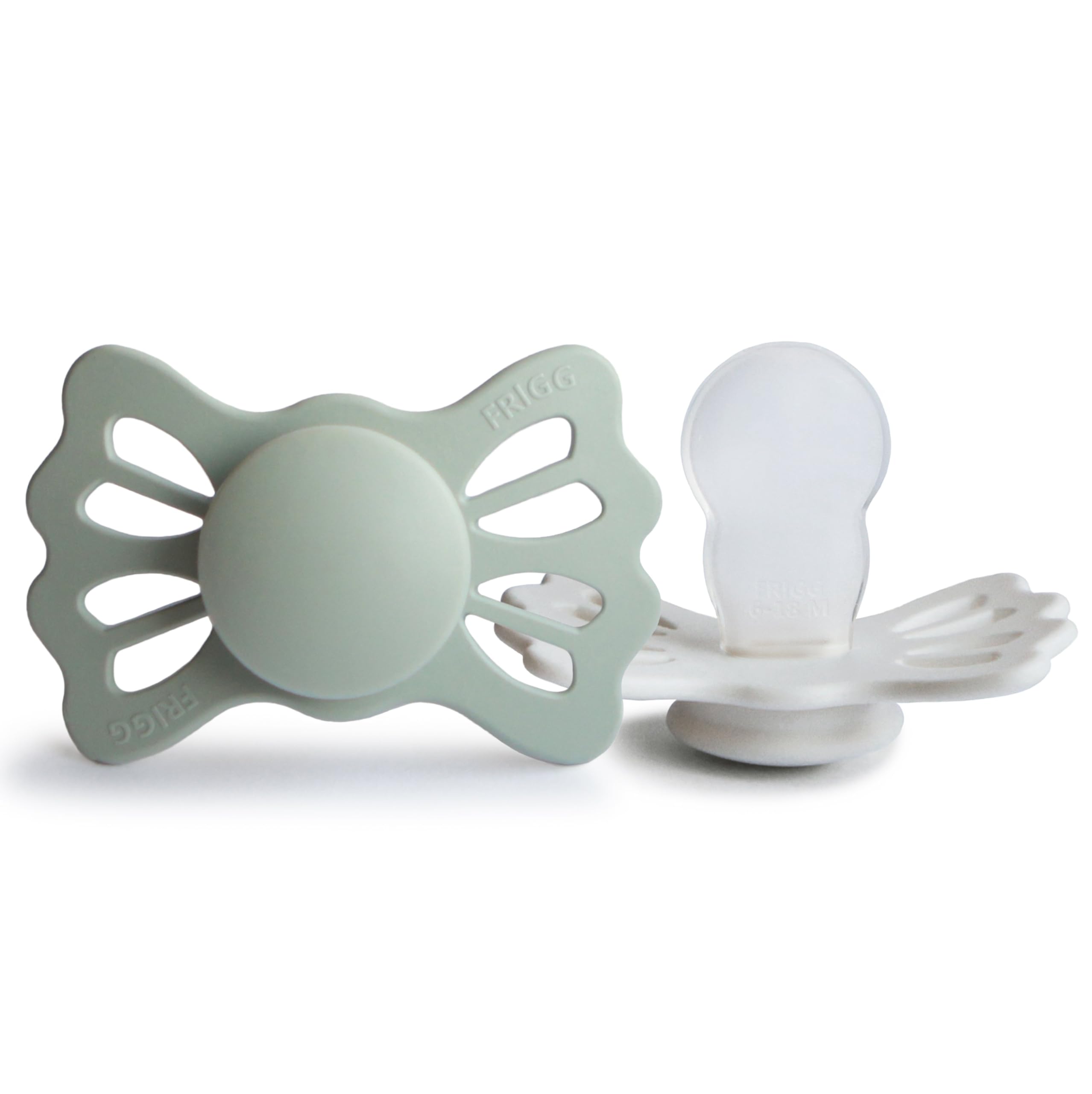 FRIGG Lucky Silikon Schnuller | Symmetrischer Schnuller 2er Pack | BPA-frei | Hergestellt in Dänemark | Sage/Silver Gray - Größe 2 (6-18 Monate)