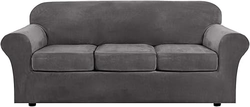 cjc Fundas elásticas para sofá de terciopelo de fácil ajuste con funda de cojín gris sofá de 3 plazas