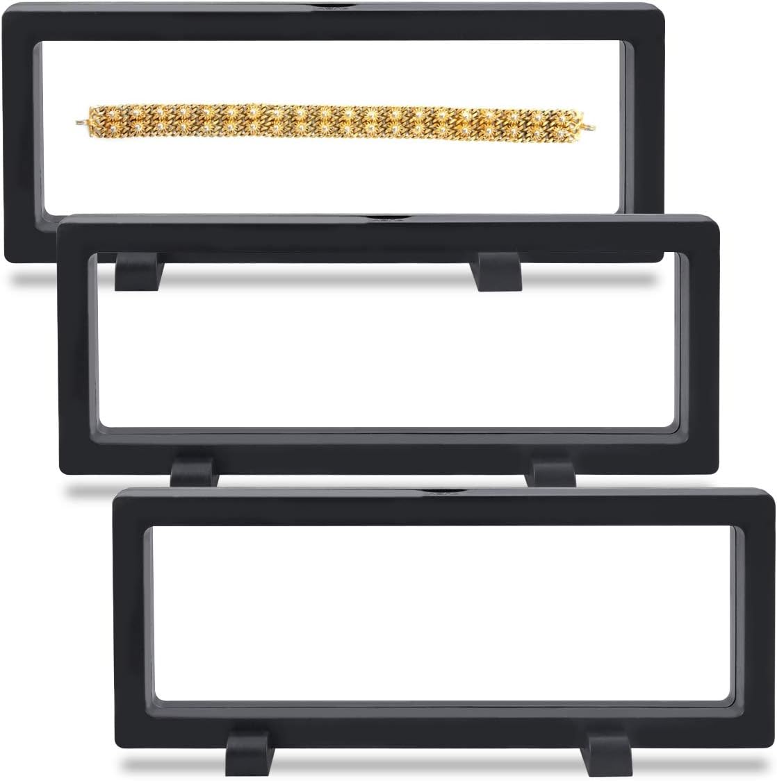 Enenes3 Pcs 3D Floating Display Case, Display Stand Holder 9×3.54 Inch Suspension Frame for AA Medallion, Antique Challenge Coins, Chip, Jewelry, Pin (Black)