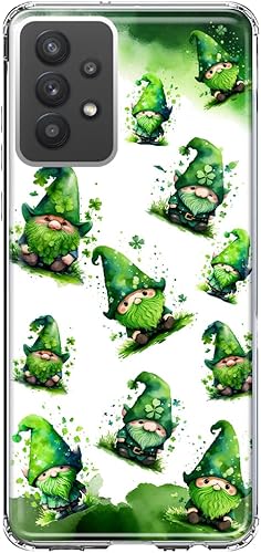 Mundaze - Case for Samsung Galaxy A32 Slim Hybrid Shockproof Hard Shell Soft TPU Heavy Duty Protective Phone Cover - Gnomes Shamrock Lucky Green