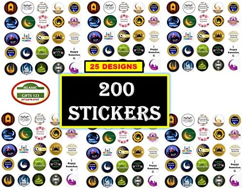 Ramadan Stickers [ 200 ] Ramadan Decoration (1 INCH) Happy Ramadan Mubarak Ramadan Stickers Sheets Eid Favors Eid Decoration Ramadan Sticker Favors Wholesale Islamic Gifts 123 (200)