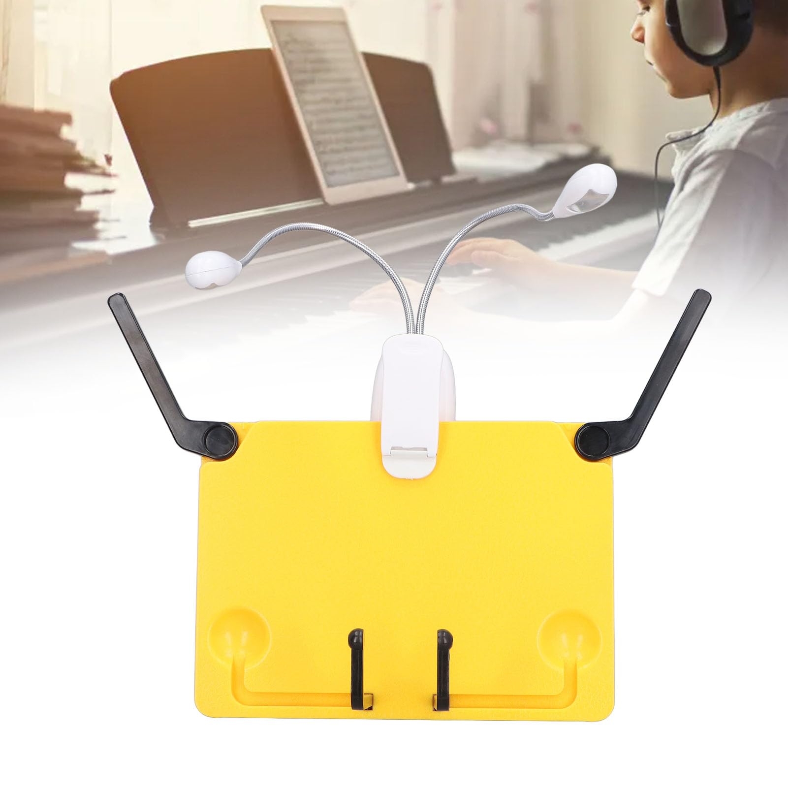 Mini supporto per libri da scrivania con luce LED, supporto pieghevole per spartiti da scrivania, set di luci per leggio, luce da lettura con clip per spartiti, libri