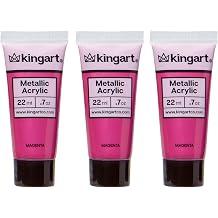 KINGART PRO Artist Quality METALLIC MAGENTA Acrylic Paint, 22ml 0.74oz Tubes, 3 Pack - Set 66ml Total, Metallic Magenta Pink