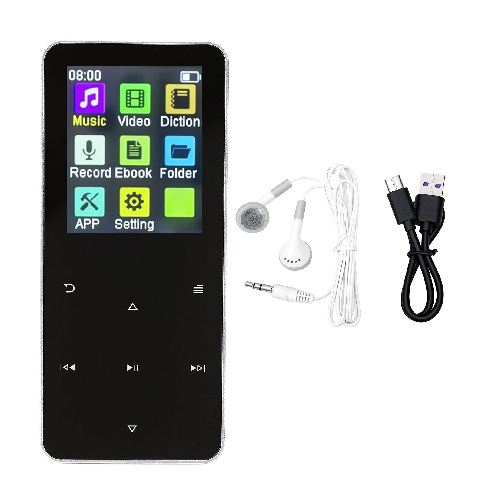 zunate touch screen mp3 mp4 player, 1.8 inch hifi audio device (silver gray)