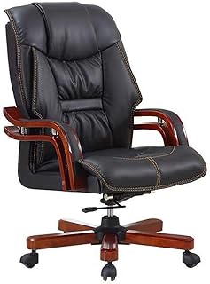 HKIASQ Silla De Oficina De Cuero Auténtico para El Ocio, Silla De Ordenador para La Hora del Almuerzo, Reposabrazos Acolchados, Mecanismo De Inclinación, Giro De 360 Grados, con Diseño Ergonómico