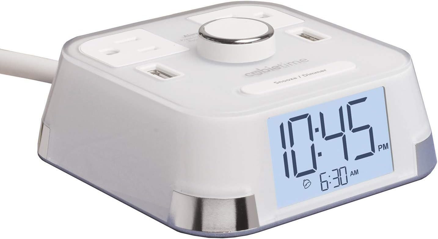 CubieTime Alarm Clock Charger w/ 2 USB Ports and 2 Outlets Charging Station White