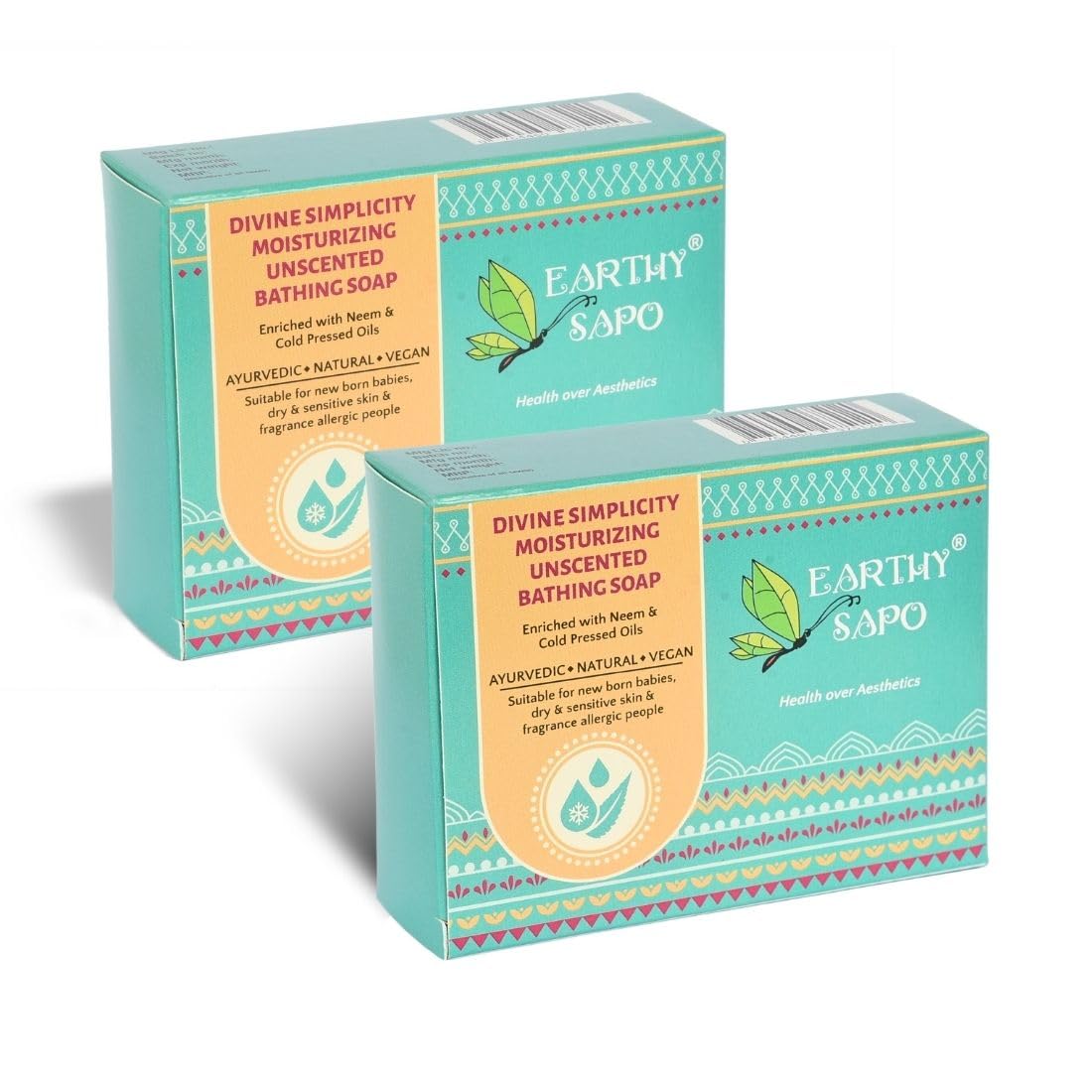 Earthy SapoMoisturizing Bathing Soap - Divine Simplicity - unscented, neem, 100 G (Pack Of 2), for dry skin, eczema, psoriasis, new borns