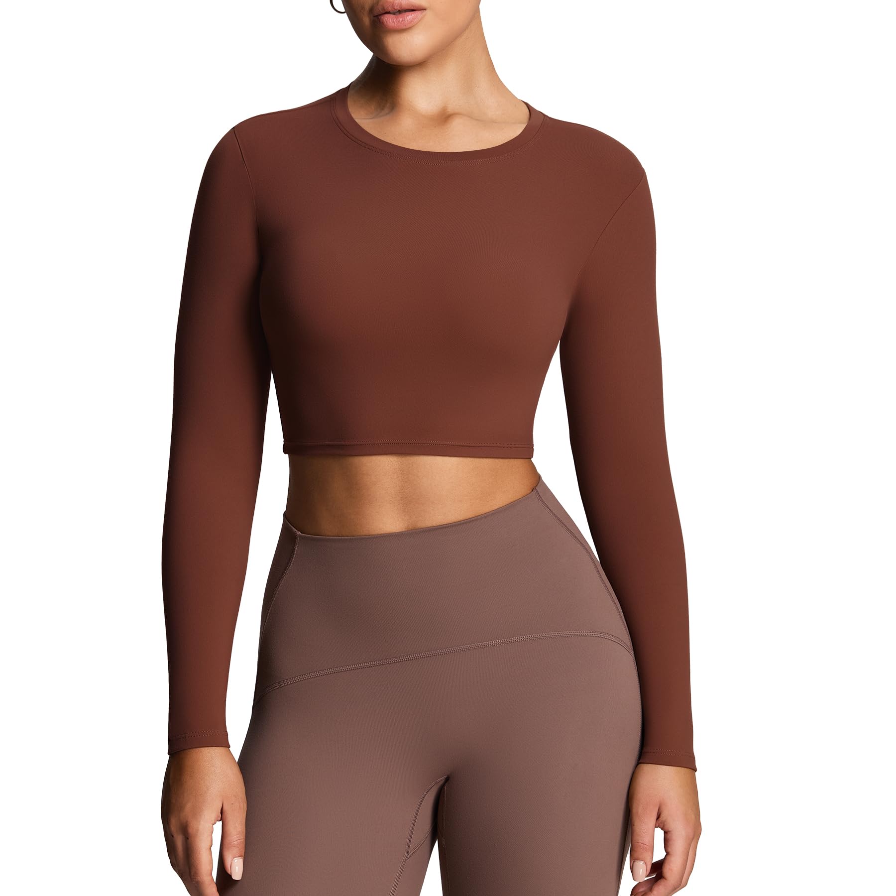 Aoxjox Long Sleeve Crop Tops for Women Classic Longline Workout Fitness Cropped T Shirt Top