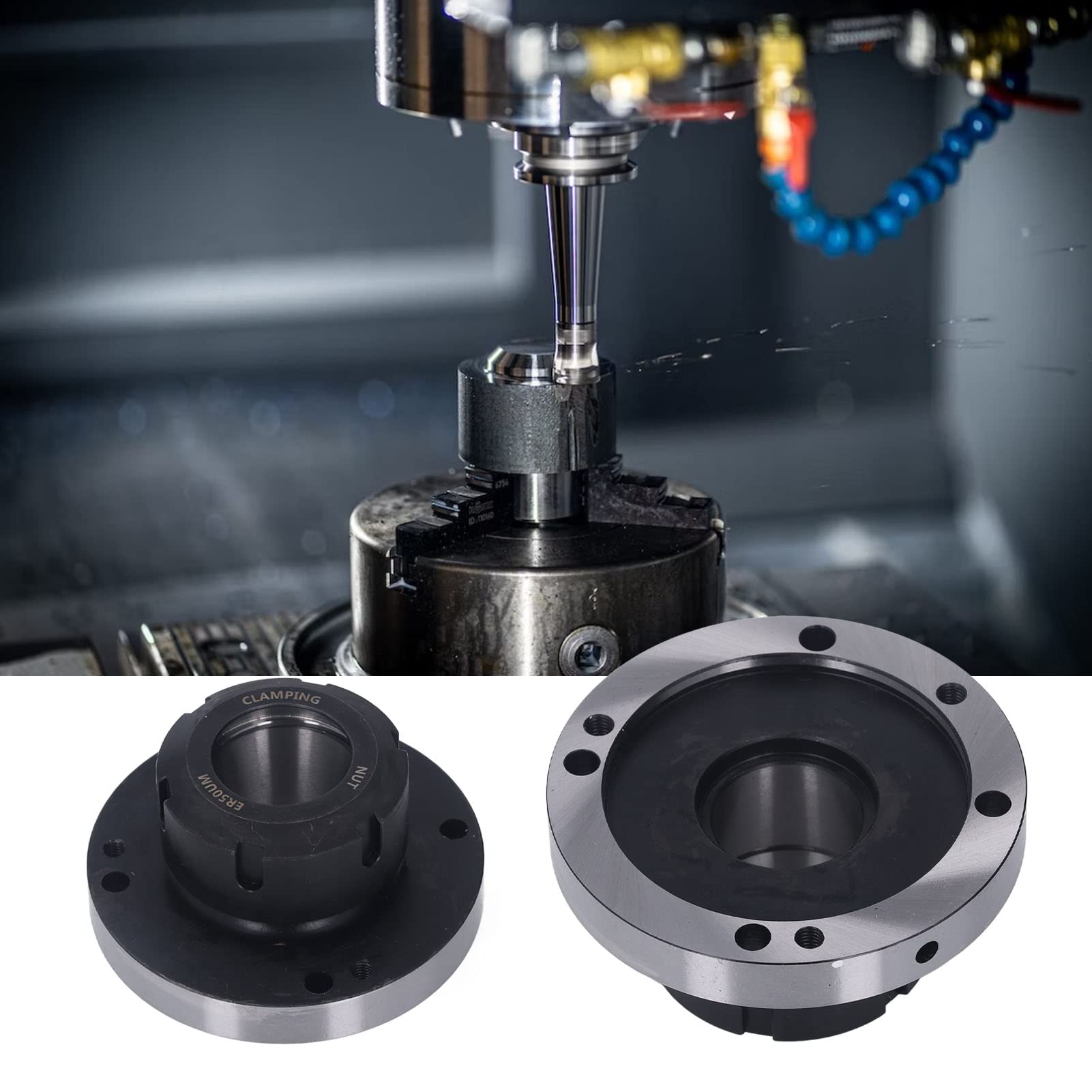 Tbest Portabrocas ER50 de 125mm de Diámetro, 7 Orificios, 0.005, Soporte de Torno de Alta Precisión para Fresadora CNC, Instalación Rápida de Acero Al Carbono