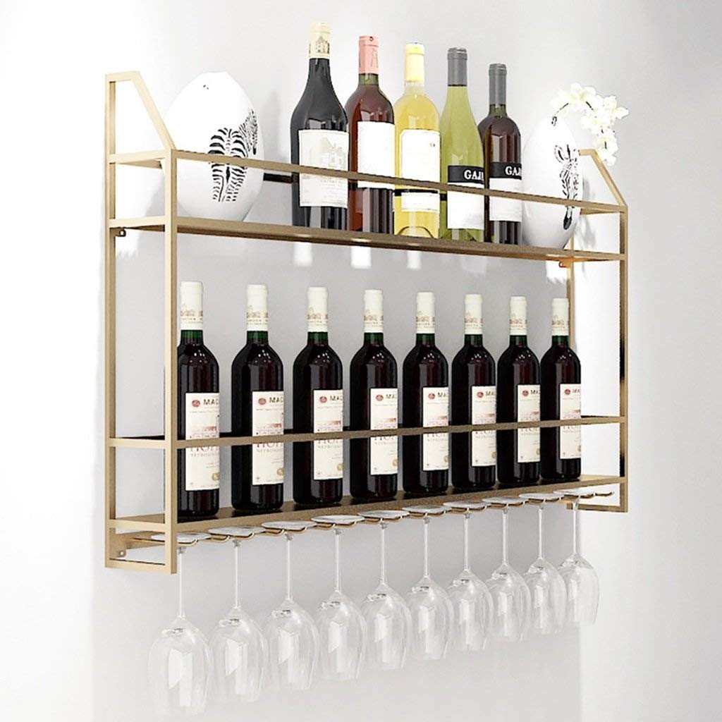 Support de rangement mural pour vin et tasses, structure fer robuste or
